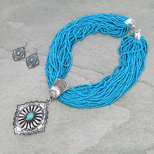 Concho Turquoise Seed Bead Necklace Set