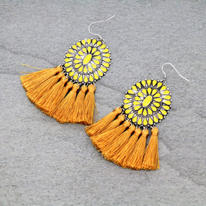Yellow Concho Tassel Earrings
