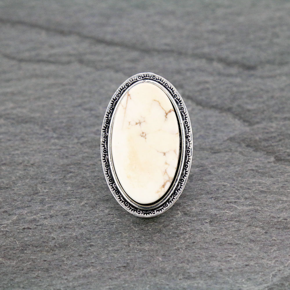 Oversized White Stone Adjustable Ring