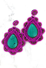 Load image into Gallery viewer, Seed Bead and Stone Scalloped Teardrop Earrings
