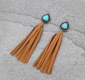Turquoise Stone Suede Earrings