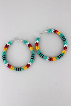 Load image into Gallery viewer, Multi-Color Striped Seed Bead Hoop Earrings
