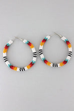 Load image into Gallery viewer, Multi-Color Striped Seed Bead Hoop Earrings
